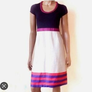 Boden Scoopneck Colorblocked Red White and Blue Dress Short Sleeved Sz 2